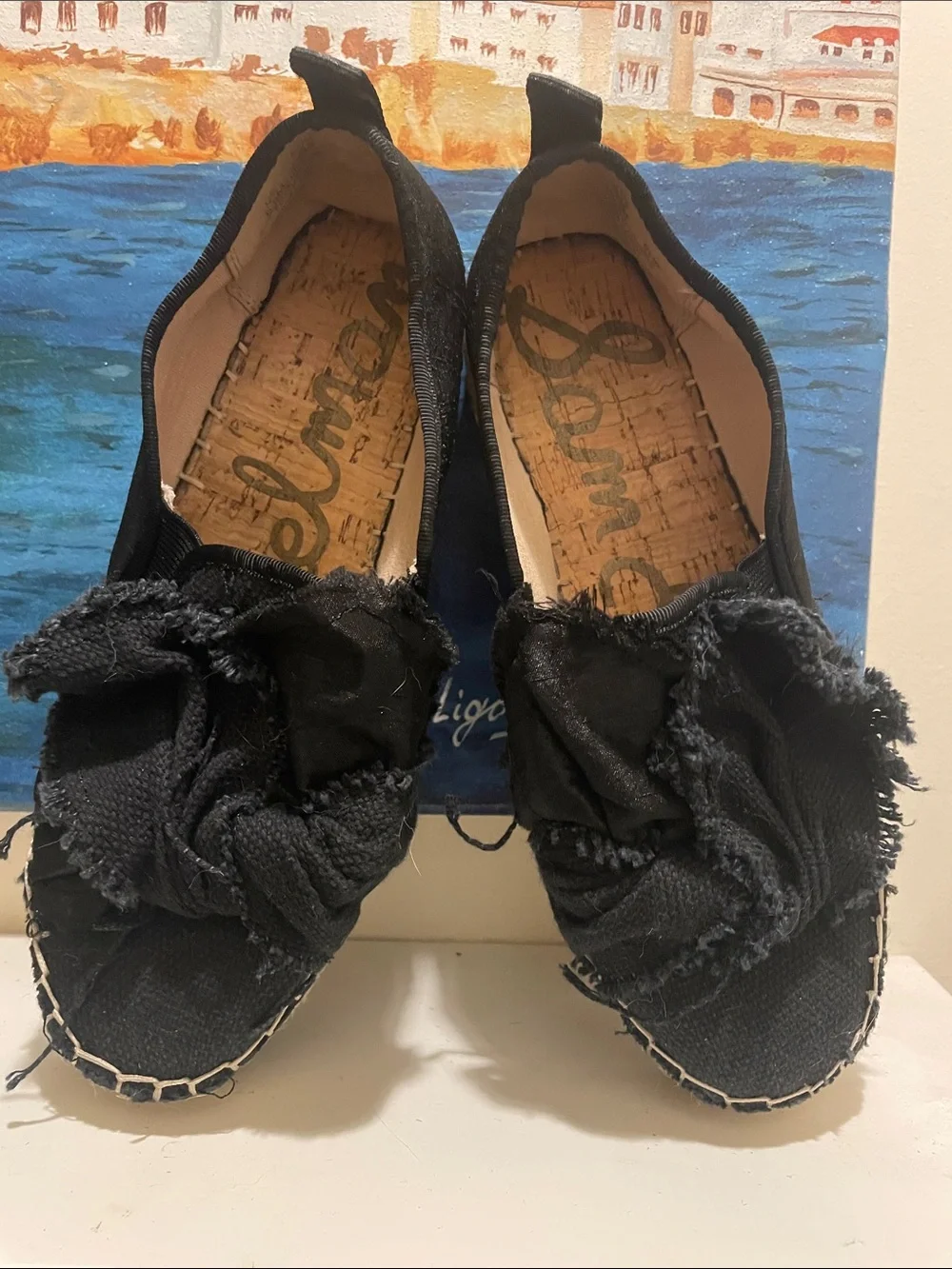 Sam Edelman Black Frayed Knot Slip-On Espadrilles